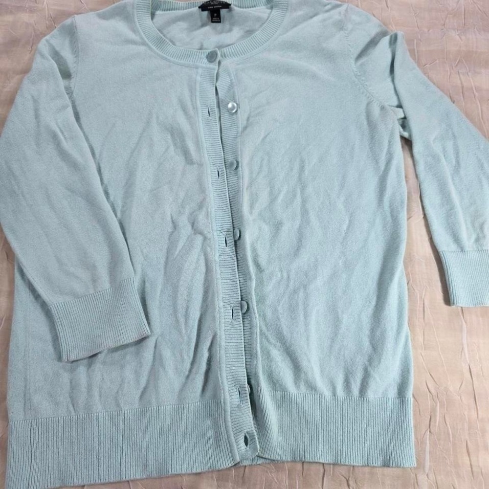 Talbots Petites Mint Green Pima Cotton Cardigan Sweater Button Front Size P
